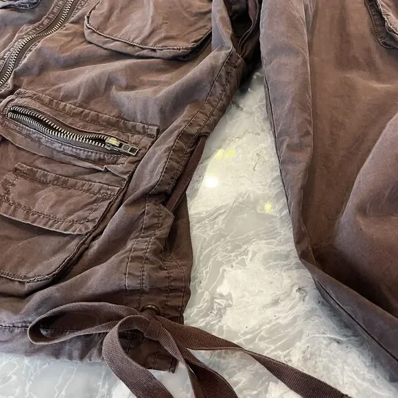 Twill 22 Twenty Two Jacket Womens L Brown Bomber Draw Strings Pockets Hood Y2K - Picture 7 of 12